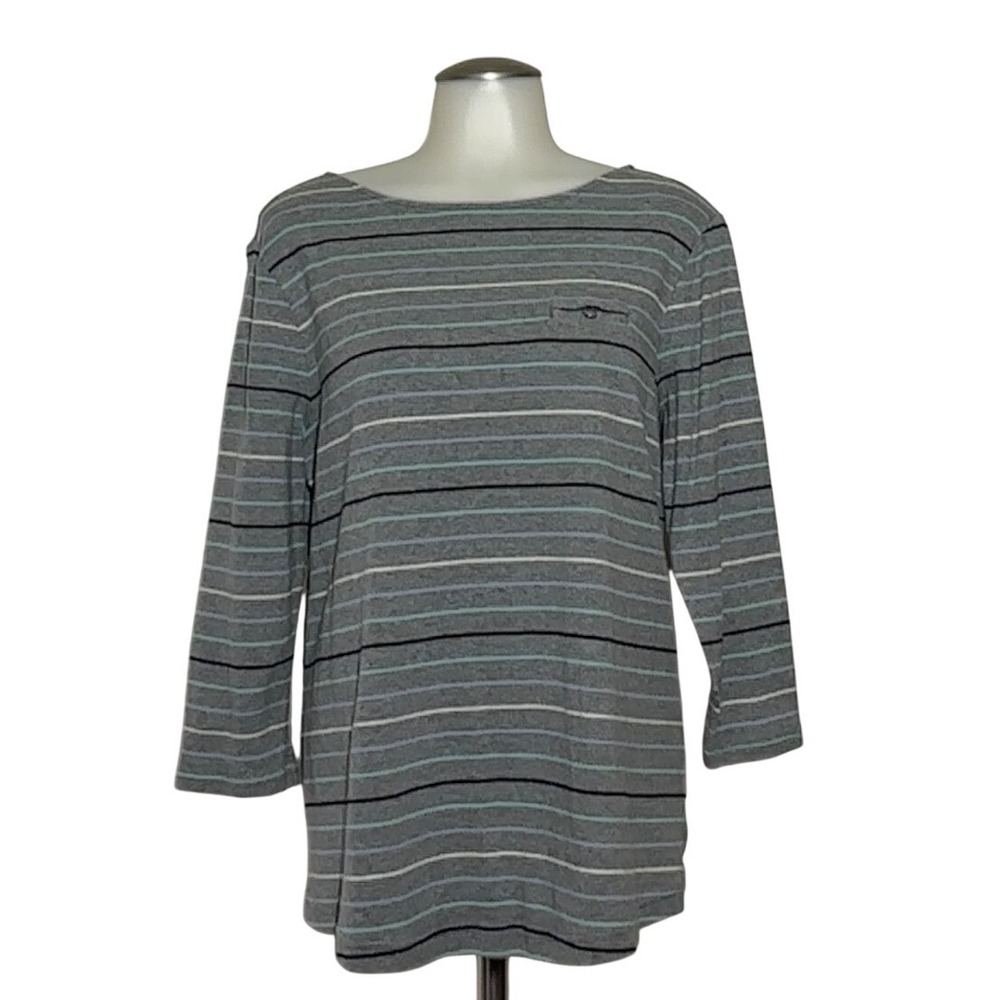 Croft & Barrow Striped Pullover Shirt Womens Large Gray 3/4 Sleeve Cotton EUC
